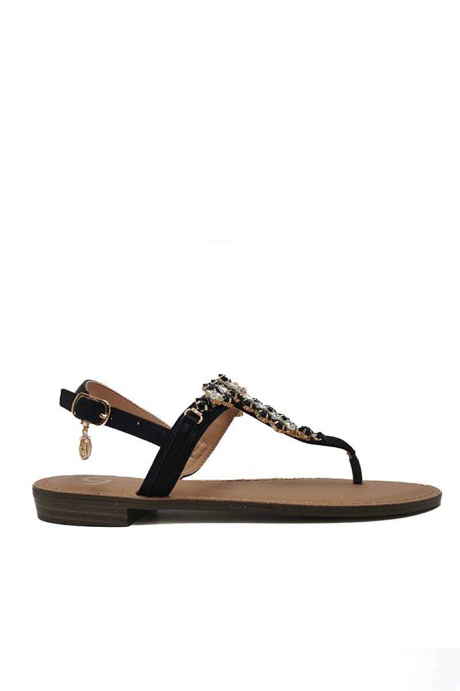 Frau Gold&Gold | Juwelen-Flip-Flops Gl736 Schwarz Damen