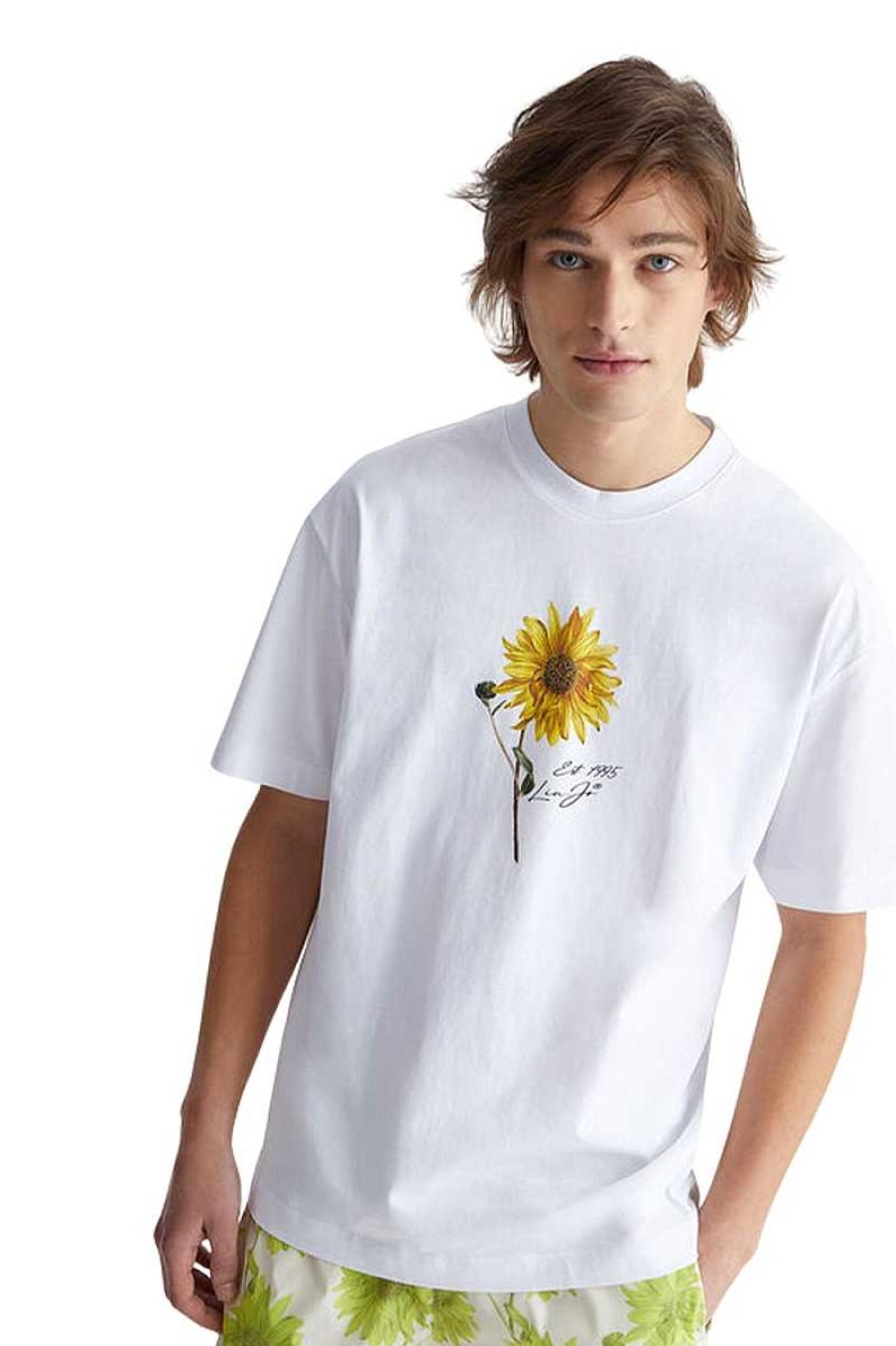 Mann Liu Jo | T-Shirt Mit Sonnenblume M123P204Sunflowtee Weiss Herren