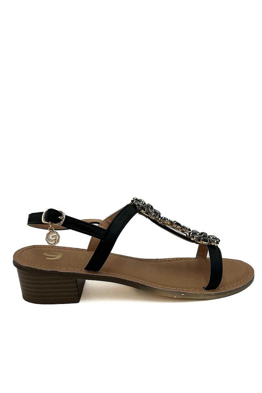 Frau Gold&Gold | Gl739 Schwarze Schmucksandalen Fur Damen