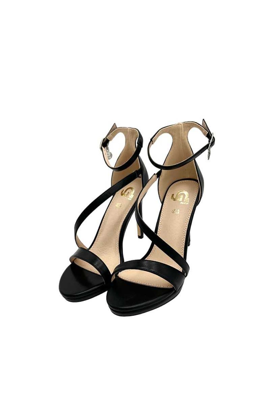 Frau Gold&Gold | Gp466 Schwarze Damen-Riemensandalen